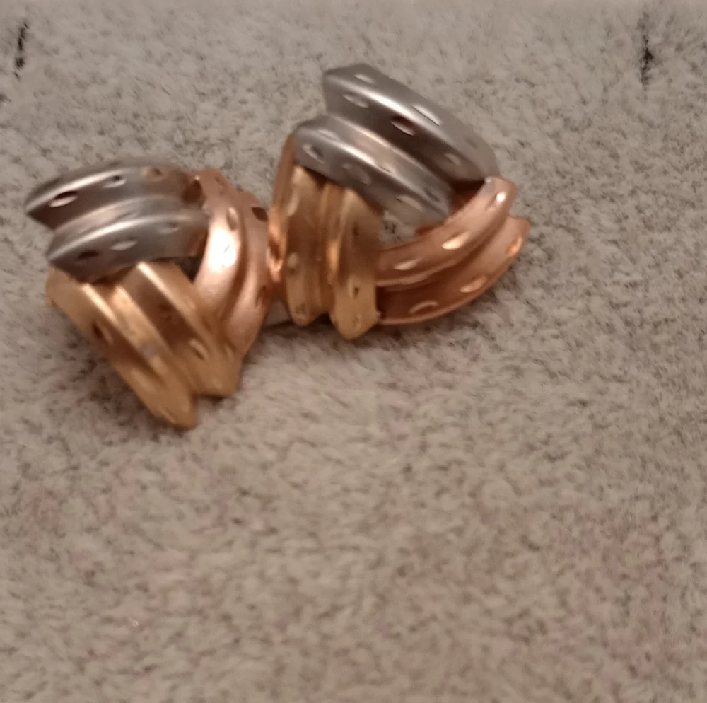 Tri-Colored Gold Post Earrings - Picture 3 of 8